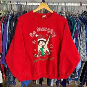 Vintage Betty Boop Be Naughty Save Santa the Trip Christmas Crewneck Sweatshirt
